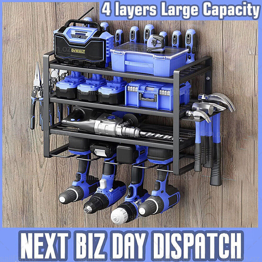 4-Layer Heavy Duty Drill Holder Wall Mount Tool Rack Organizer, 10