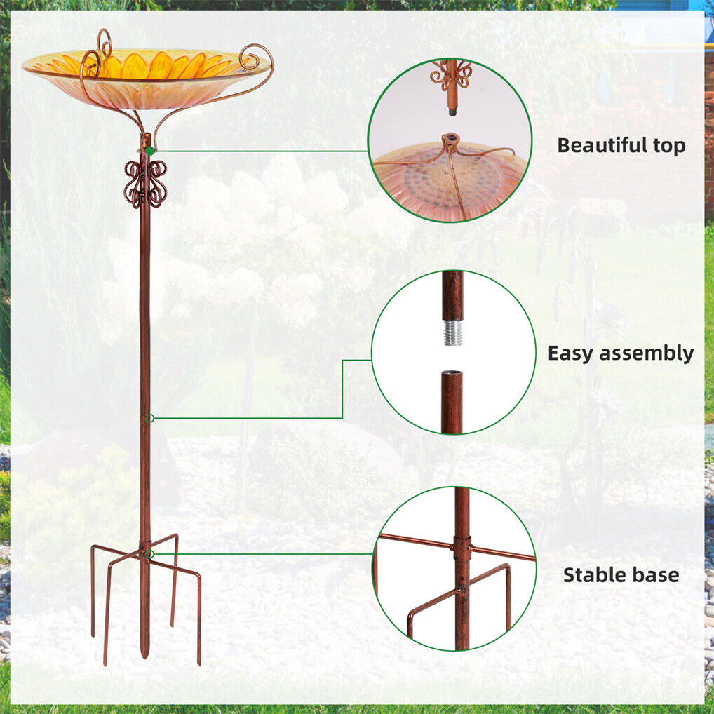 Solar Bird Bath Feeder Fountain Deck Post Mount 10