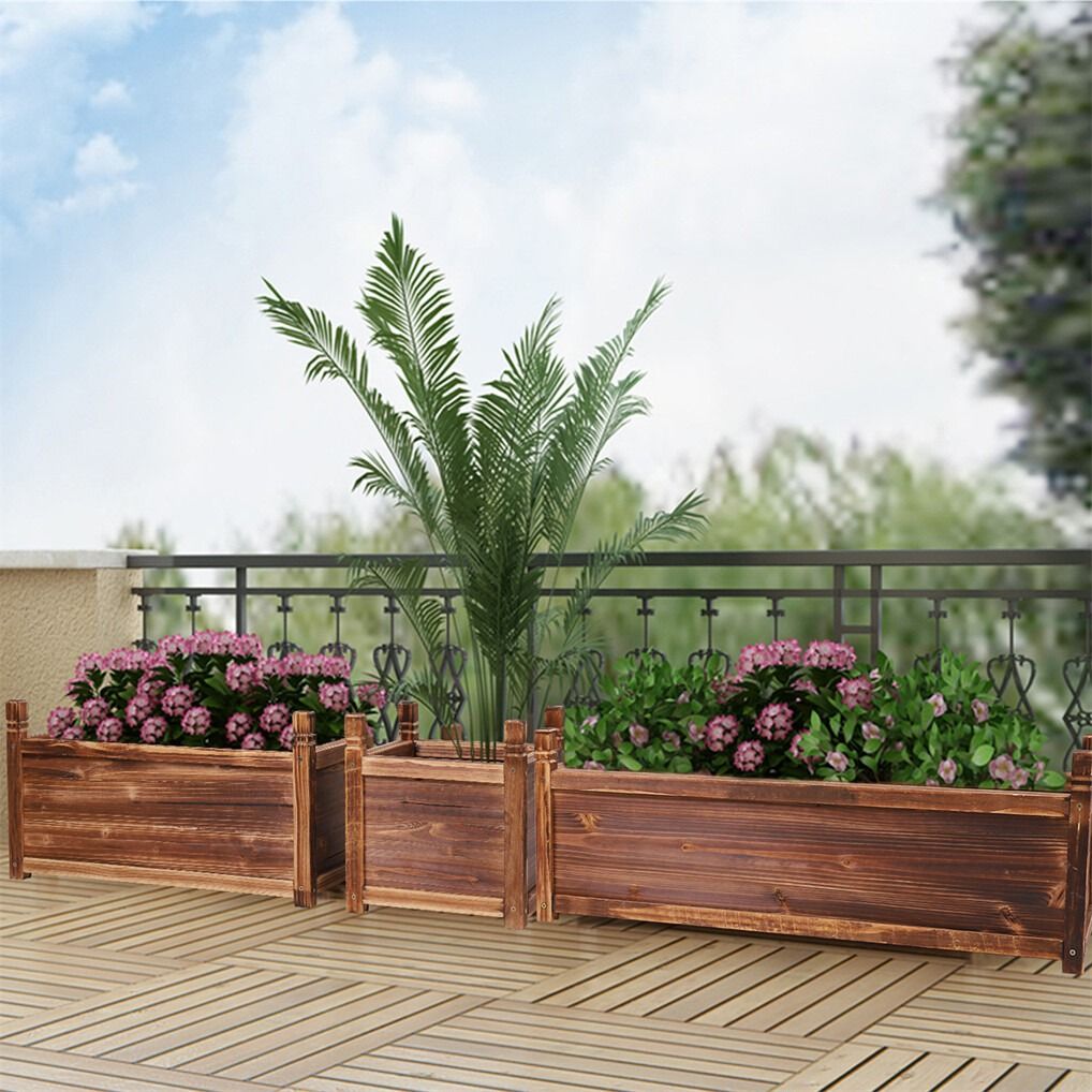 Large Raised Garden Bed Wooden Planter 90x30x33cm 4