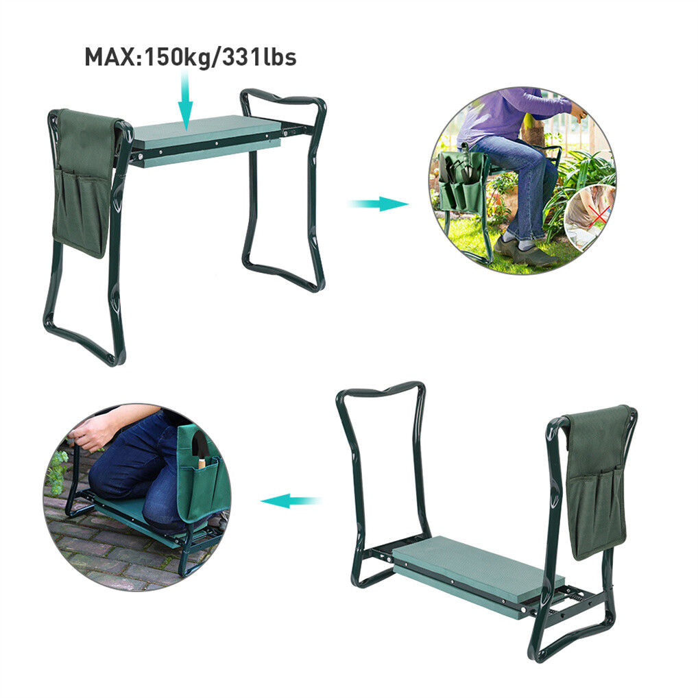 XXL Garden Kneeler Seat Stool with Pocket, 150kg Load 7