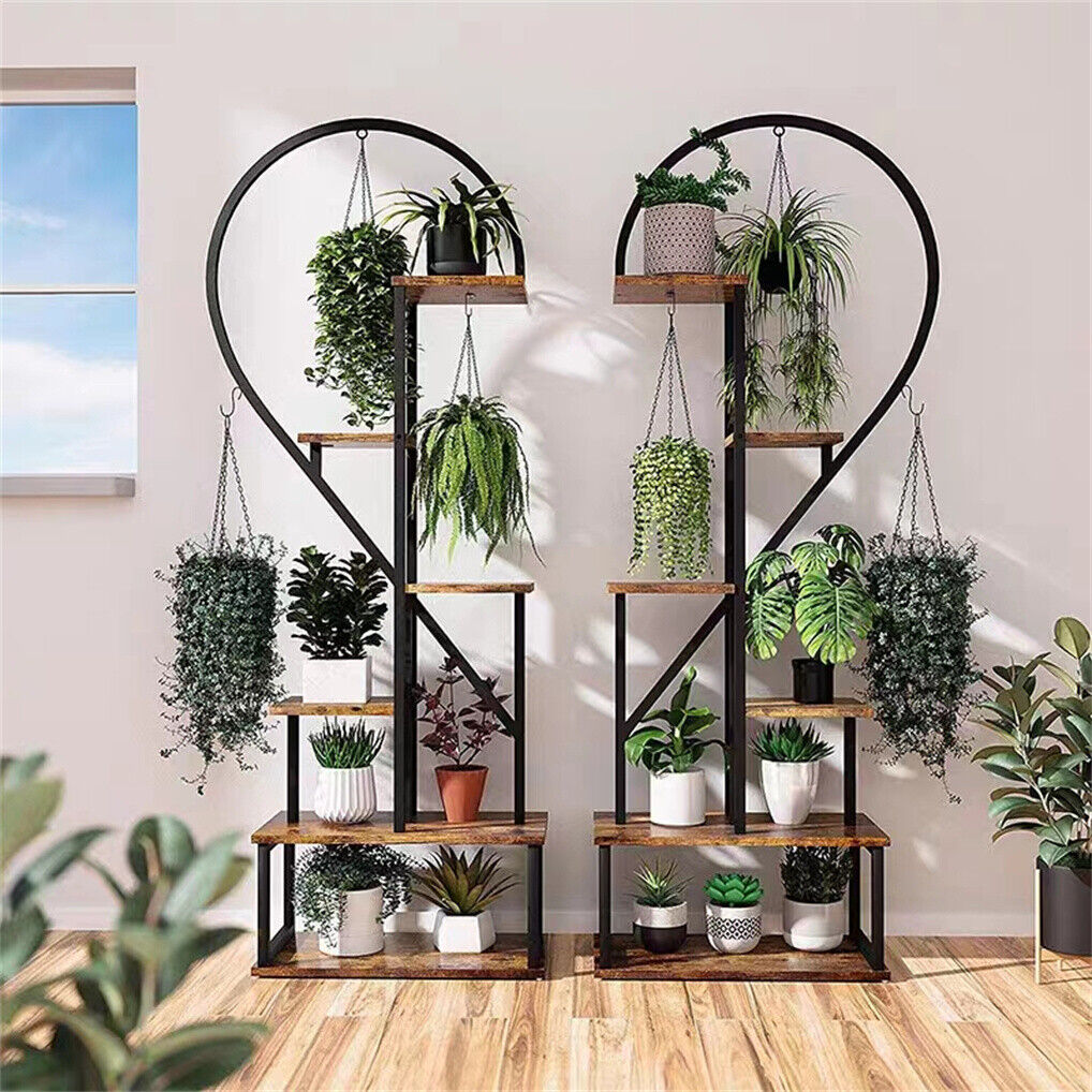 6 Tier Corner Plant Stand Metal & MDF Ladder Shelf Rack 3