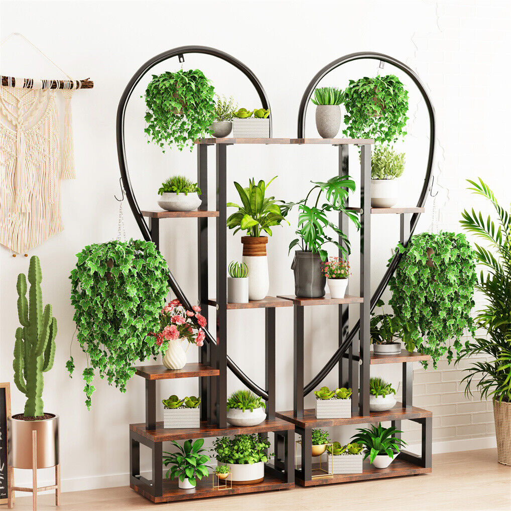 6 Tier Corner Plant Stand Metal & MDF Ladder Shelf Rack 4