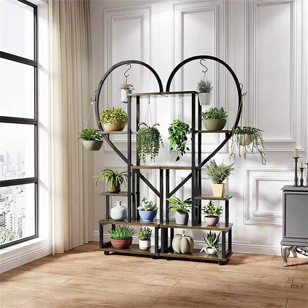6 Tier Corner Plant Stand Metal & MDF Ladder Shelf Rack 5