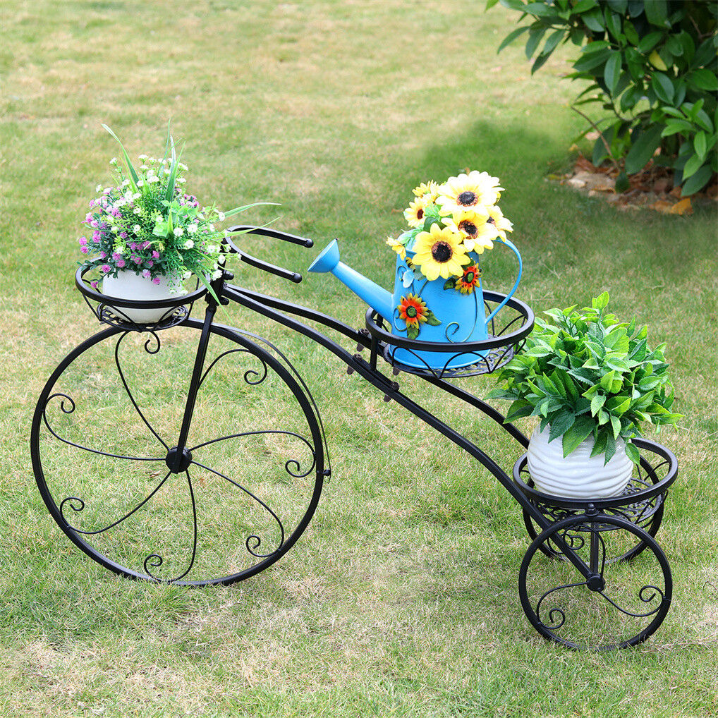Iron Tricycle Plant Stand Pot Holder Black Solid Pattern 4