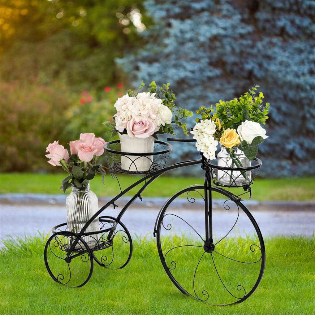 Iron Tricycle Plant Stand Pot Holder Black Solid Pattern 5