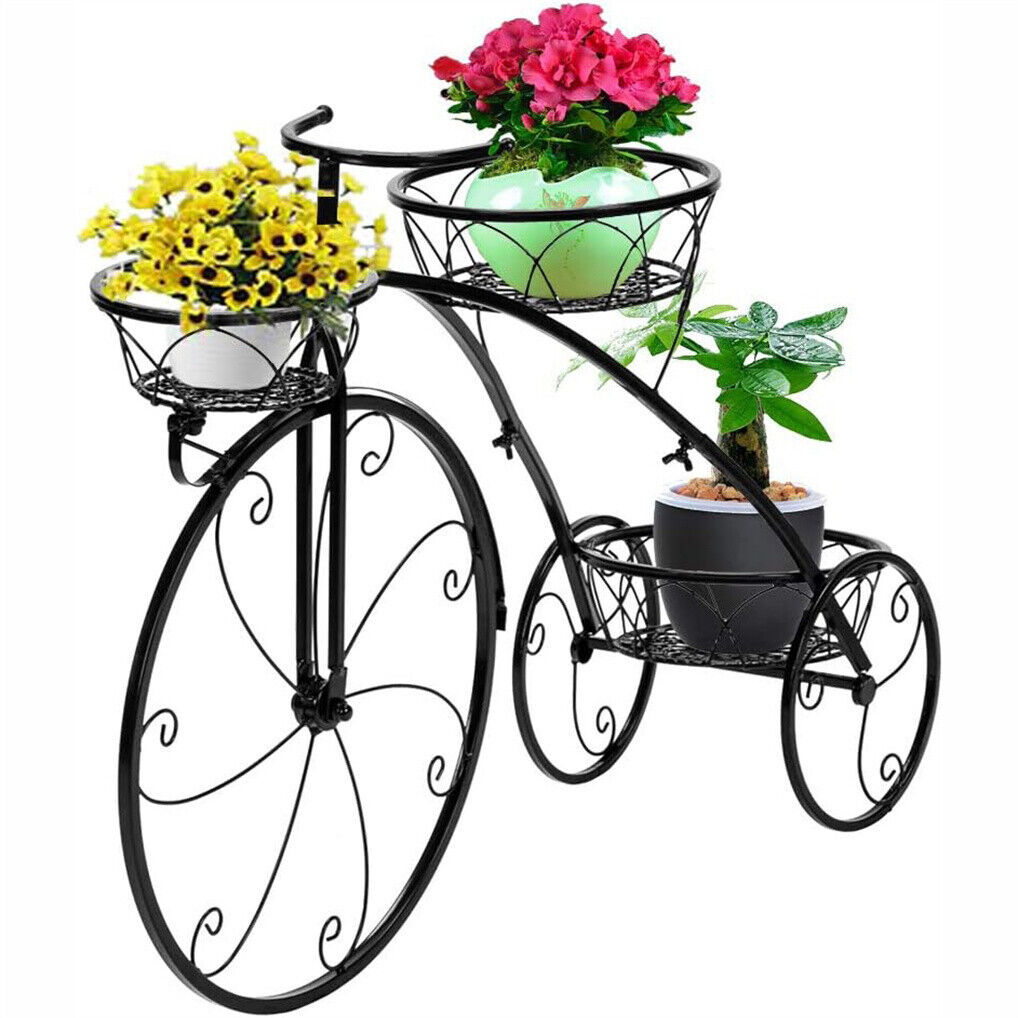 Iron Tricycle Plant Stand Pot Holder Black Solid Pattern 8