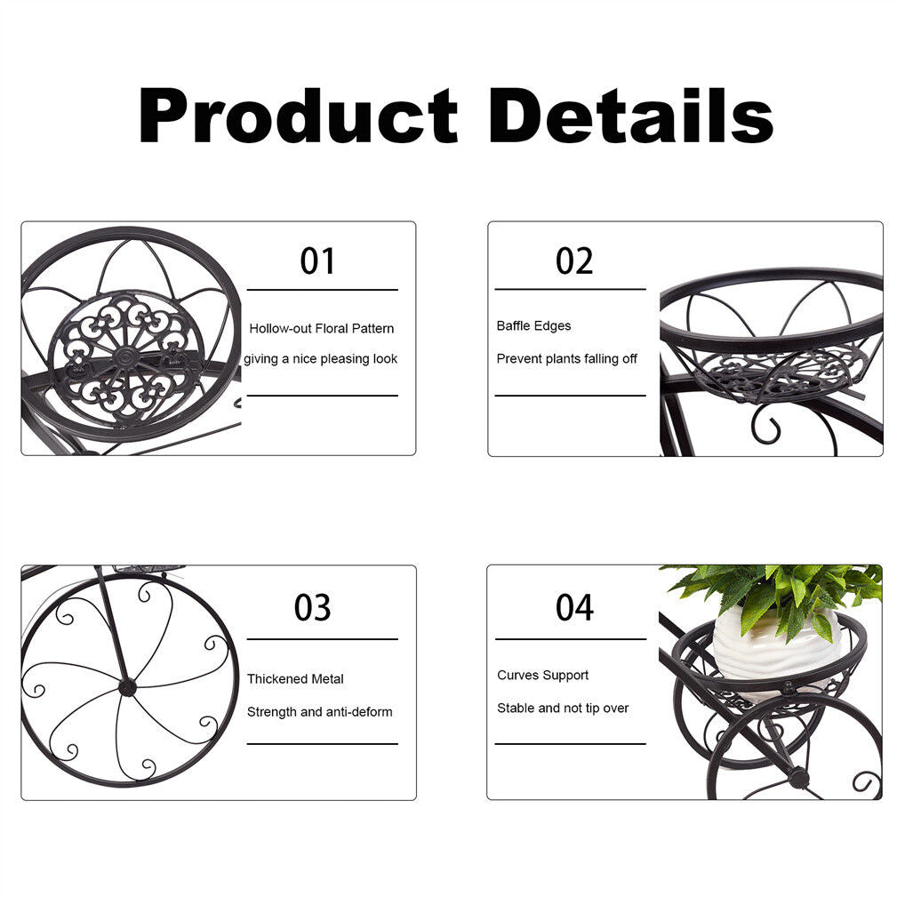 Iron Tricycle Plant Stand Pot Holder Black Solid Pattern 10