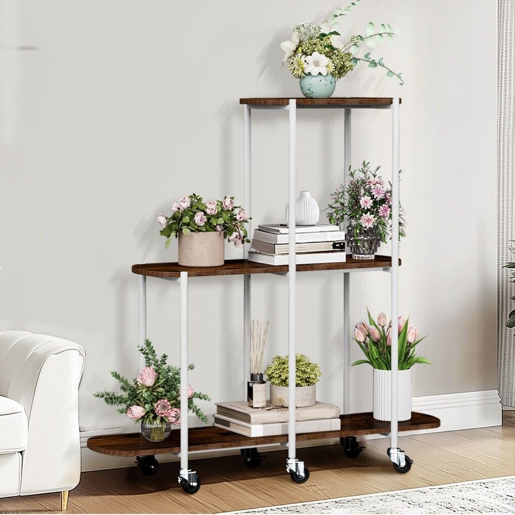 Plant Stand with Wheels Indoor Outdoor Flower Rack Display