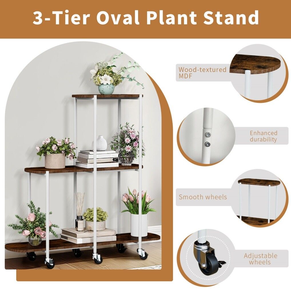 Plant Stand with Wheels Indoor Outdoor Flower Rack Display 5