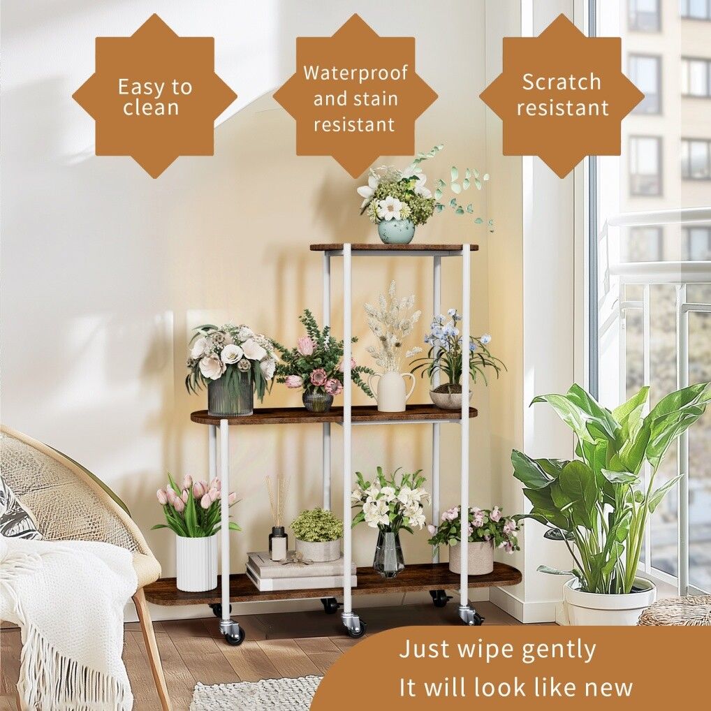 Plant Stand with Wheels Indoor Outdoor Flower Rack Display 6