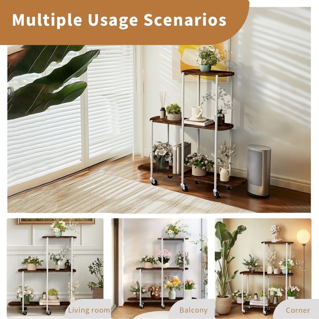 Plant Stand with Wheels Indoor Outdoor Flower Rack Display 7