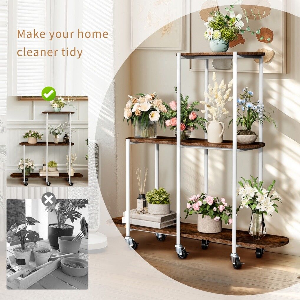 Plant Stand with Wheels Indoor Outdoor Flower Rack Display 8