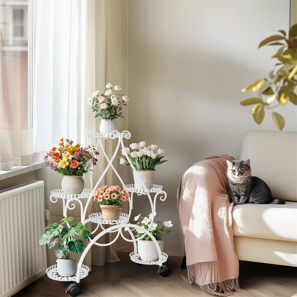 Movable Metal Plant Stand Garden Cart Indoor/Outdoor Decor 3