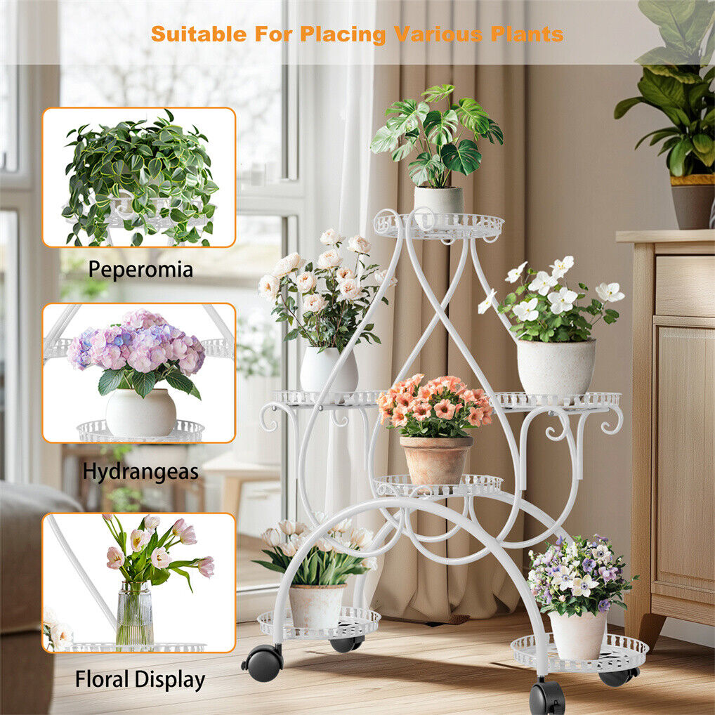 Movable Metal Plant Stand Garden Cart Indoor/Outdoor Decor 5