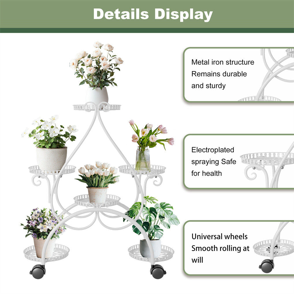 Movable Metal Plant Stand Garden Cart Indoor/Outdoor Decor 7