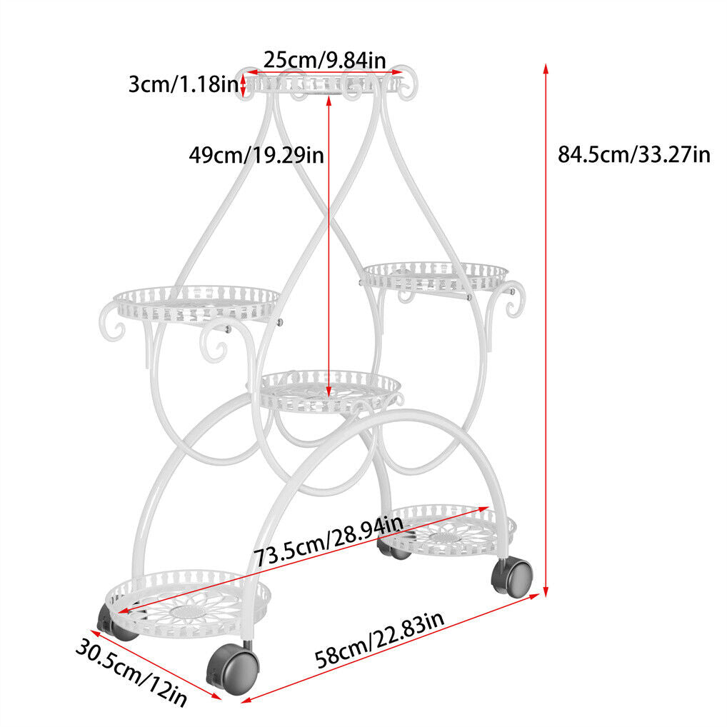 Movable Metal Plant Stand Garden Cart Indoor/Outdoor Decor 8