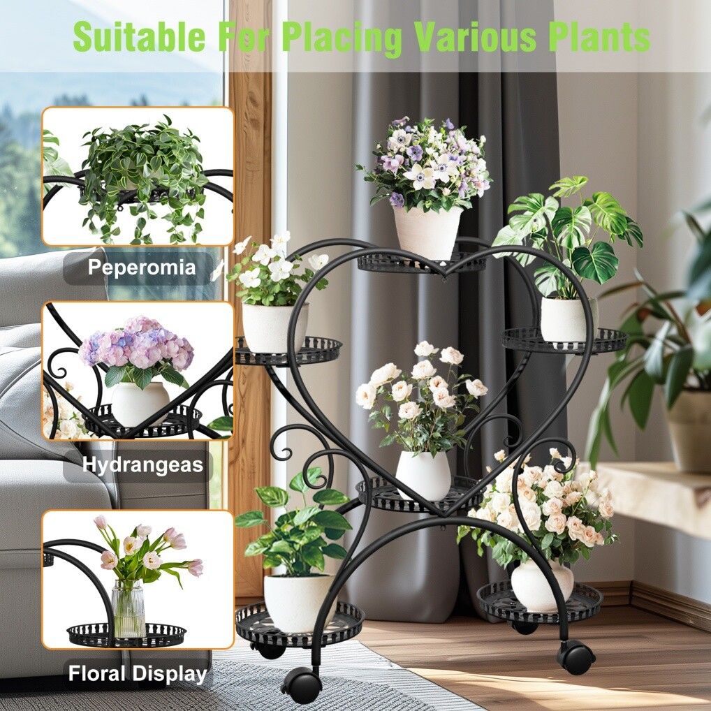Rolling Metal Plant Stand Indoor Outdoor Garden Display Shelf 5