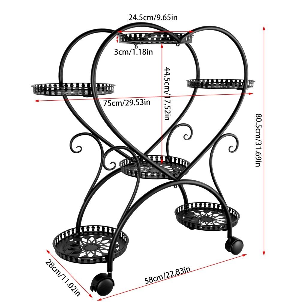 Rolling Metal Plant Stand Indoor Outdoor Garden Display Shelf 8