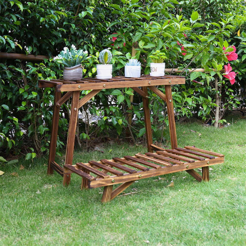 Pine Wood 3pcs Plant Stand Ladder Garden Flower Display 4