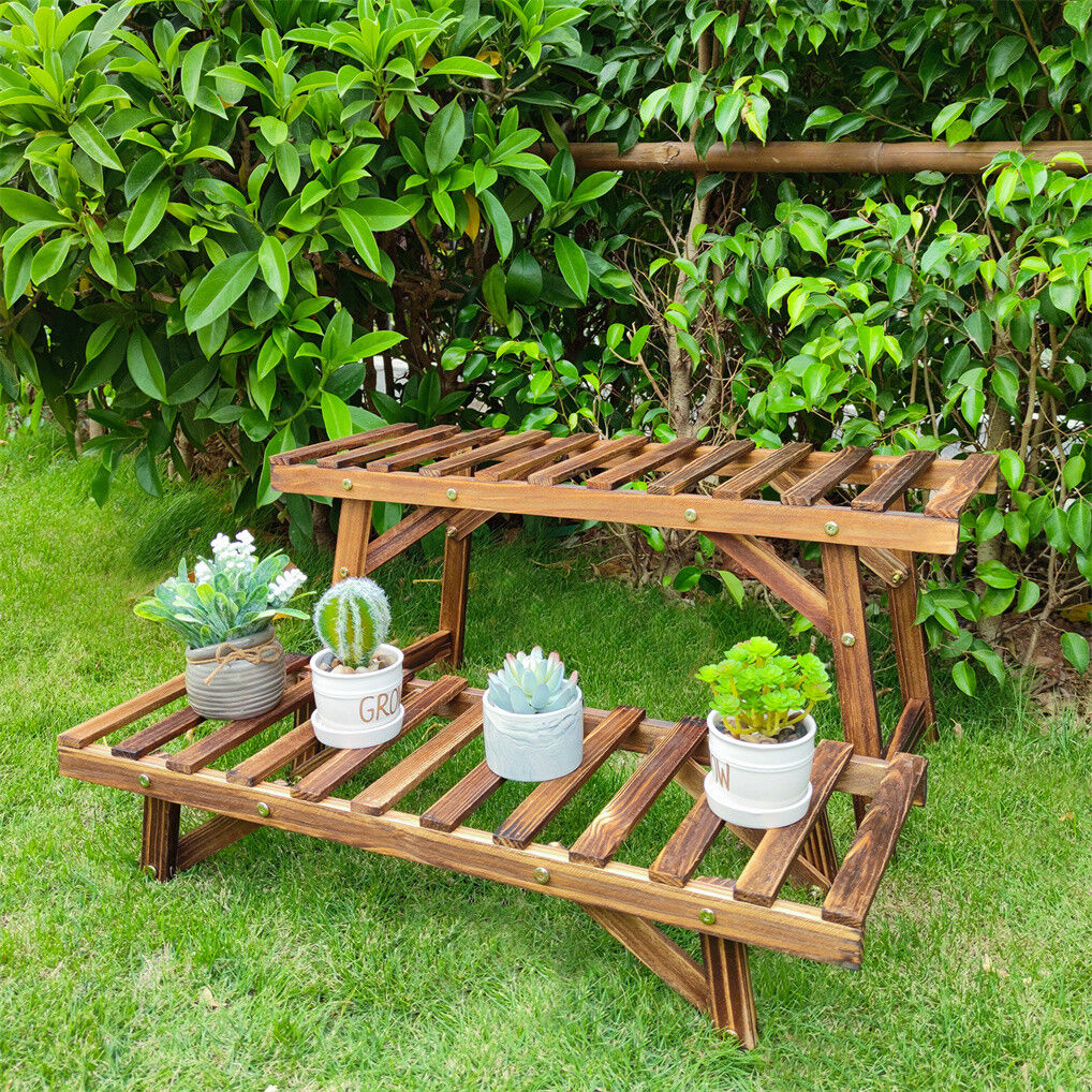 Pine Wood 3pcs Plant Stand Ladder Garden Flower Display 5