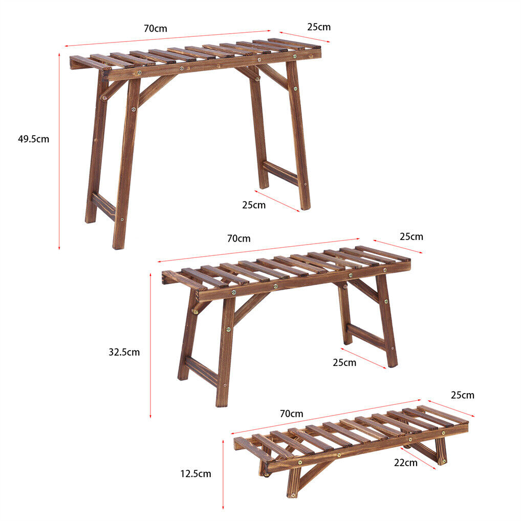 Pine Wood 3pcs Plant Stand Ladder Garden Flower Display 7