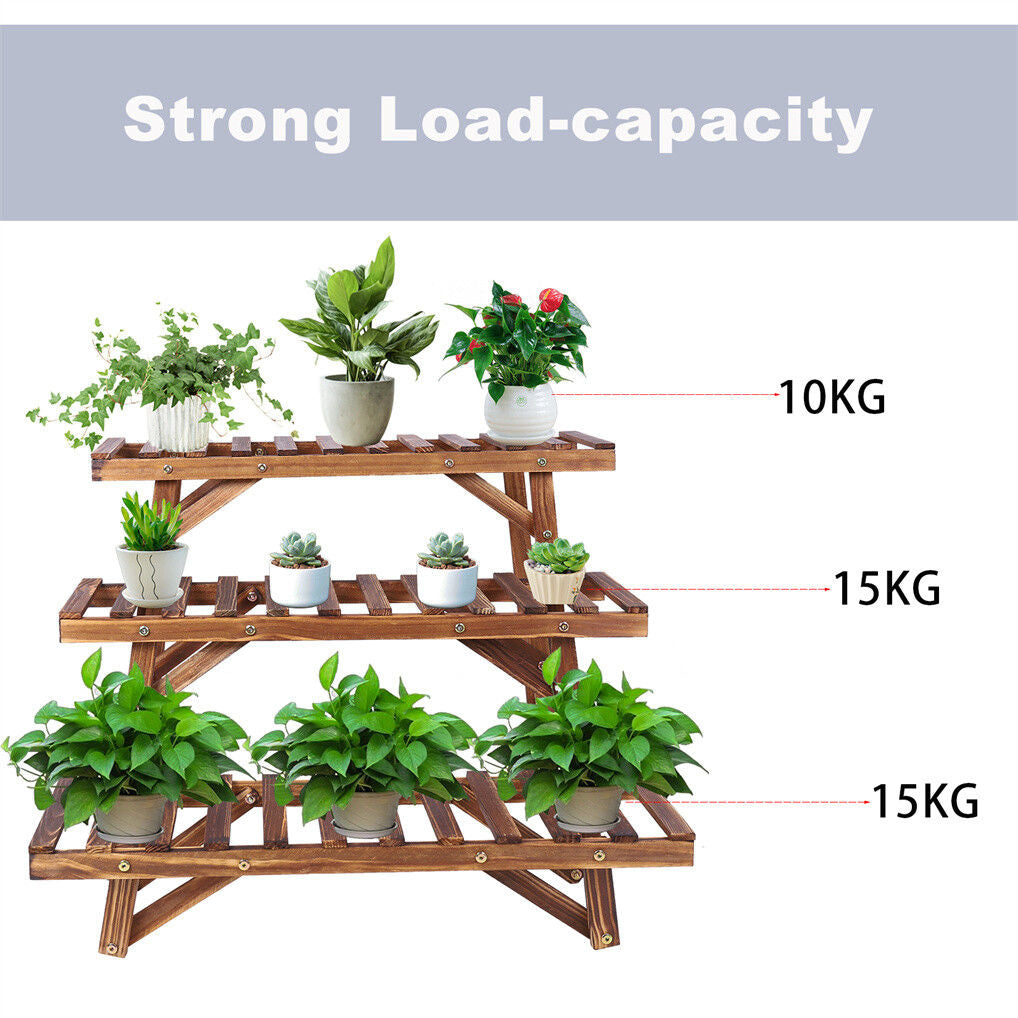 Pine Wood 3pcs Plant Stand Ladder Garden Flower Display 10