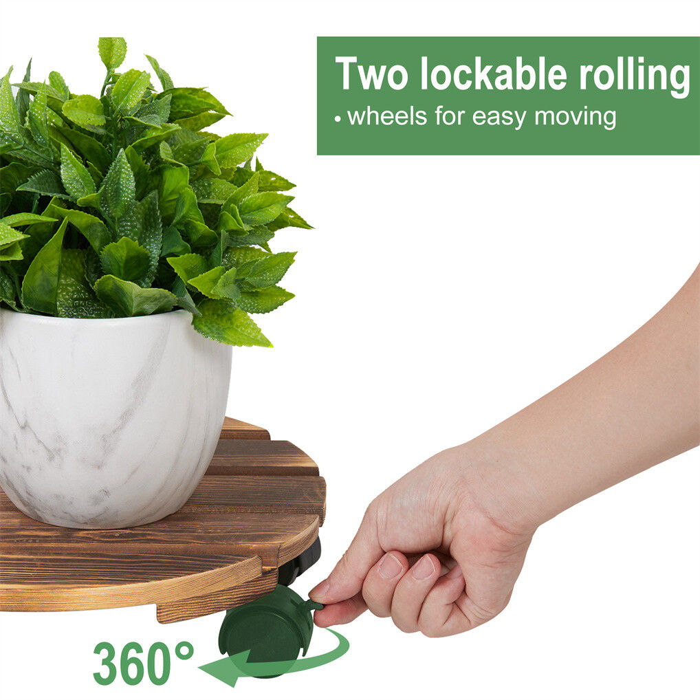 Wooden Plant Caddy Stand 2-Pack 360� Rotating Casters 3