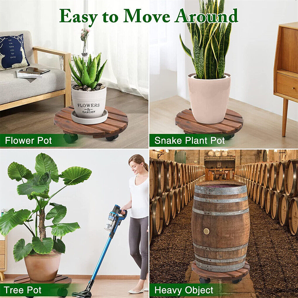 Wooden Plant Caddy Stand 2-Pack 360� Rotating Casters 6