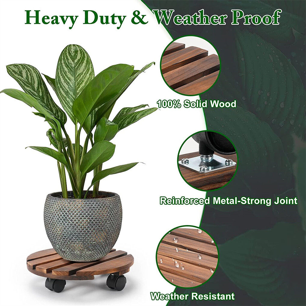 Wooden Plant Caddy Stand 2-Pack 360� Rotating Casters 9
