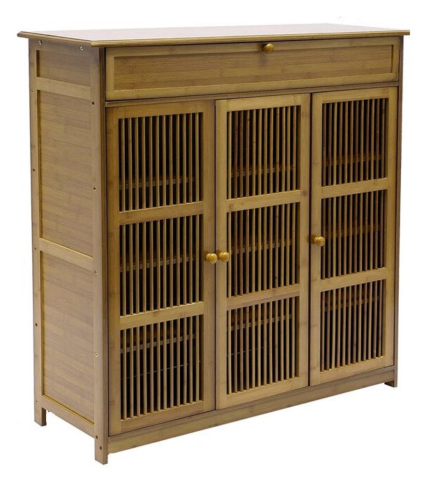 Wooden Shoe Rack XL 4 Tier 3 Doors Drawers Shelves Cabinet Organizer 9