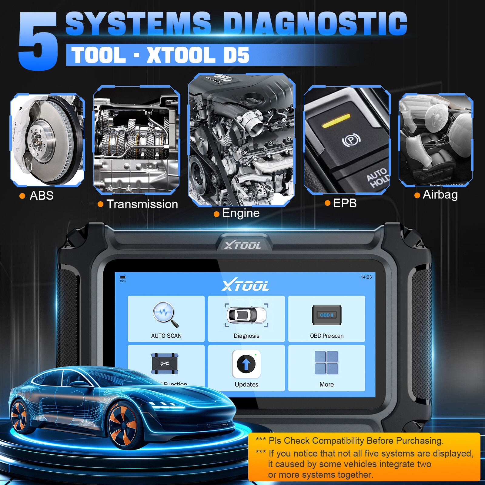 2025 D5 OBD2 Scanner ABS SRS Engine Diagnostic Tool 5