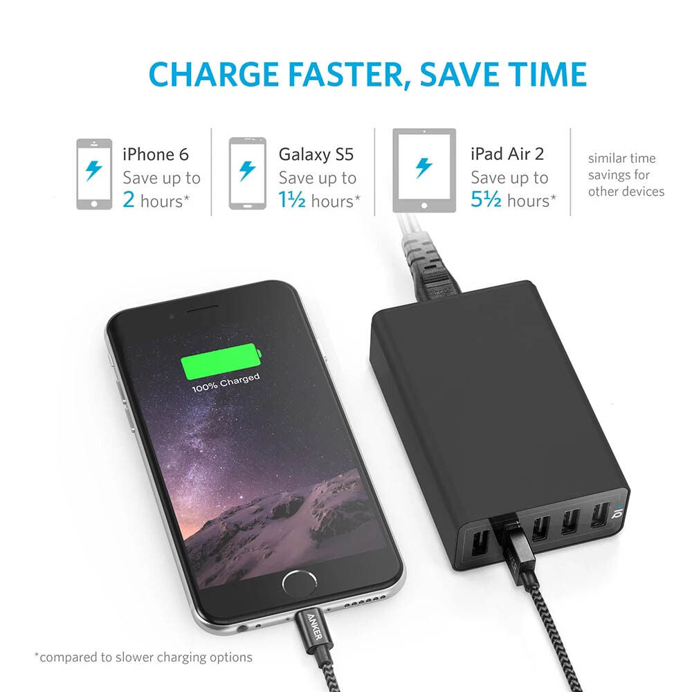 40W 5-Port USB Wall Charger Fast AC Adapter Multi Travel 3
