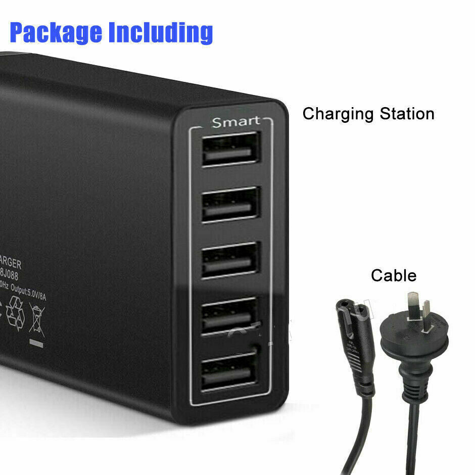 40W 5-Port USB Wall Charger Fast AC Adapter Multi Travel 6