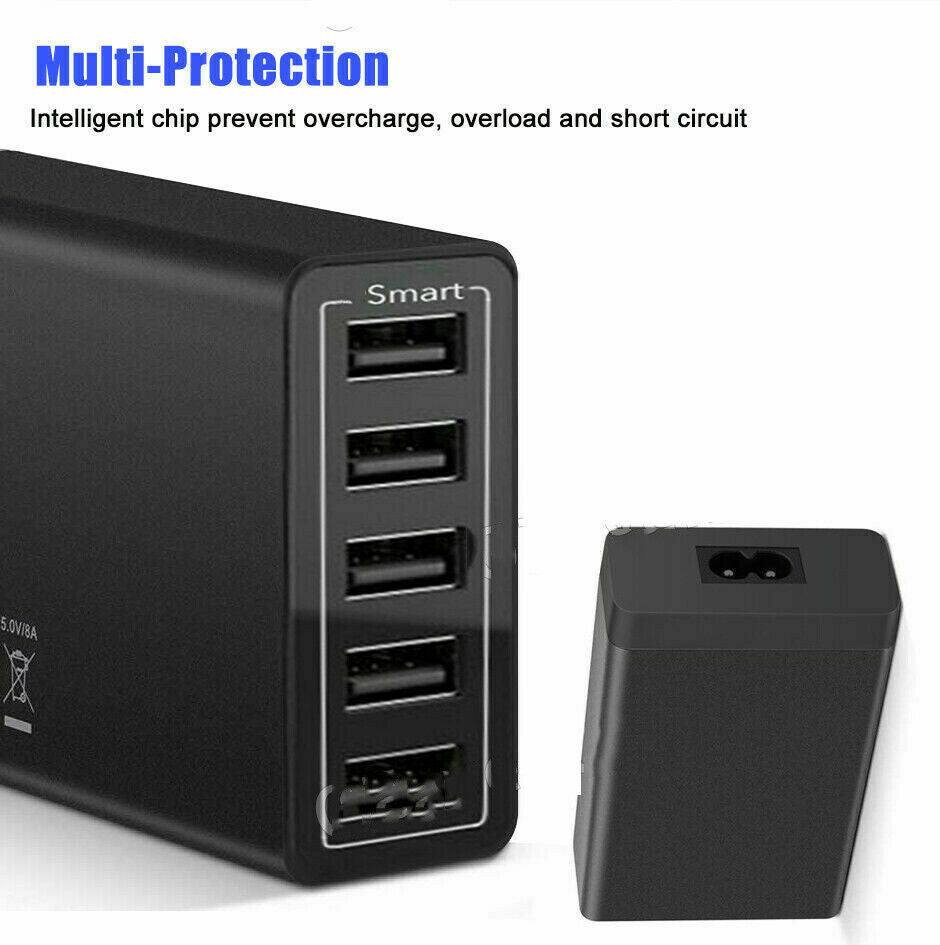 40W 5-Port USB Wall Charger Fast AC Adapter Multi Travel 7