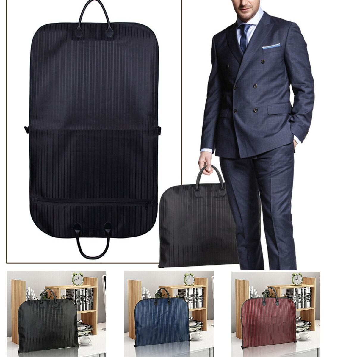 Blue Men Suit Garment Bag Zippered Dustproof Travel Organizer 4