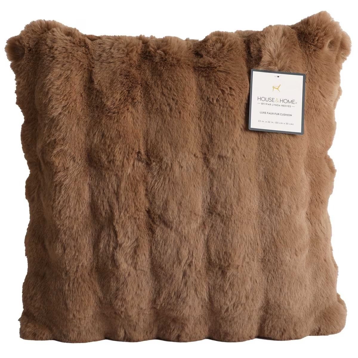 Luxe Faux Fur Cushion 55 x 55cm Light Brown 3