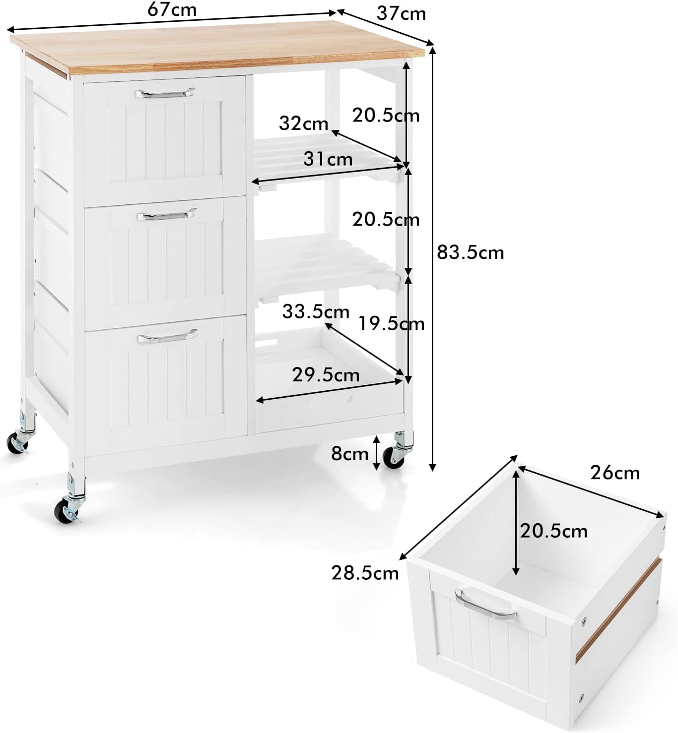 Kitchen Island on Wheels with Storage 3