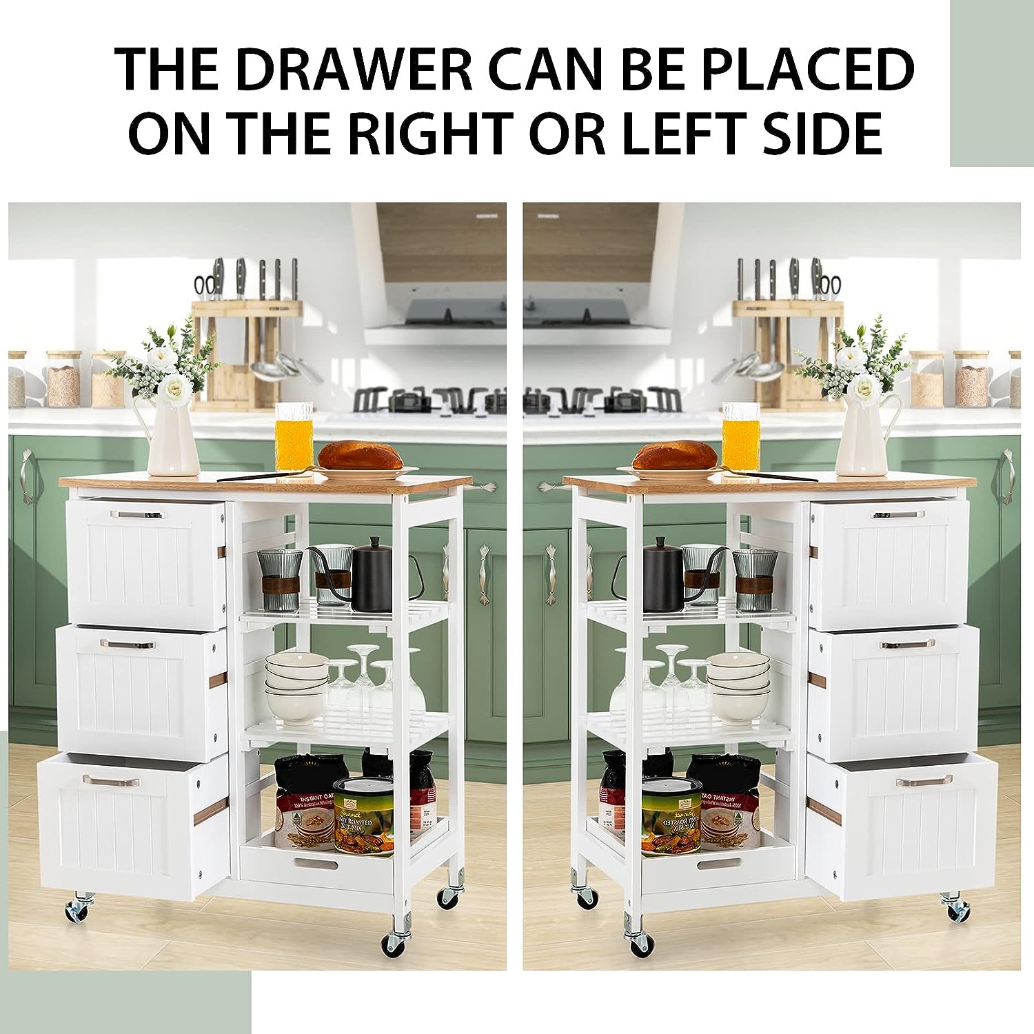 Kitchen Island on Wheels with Storage 4