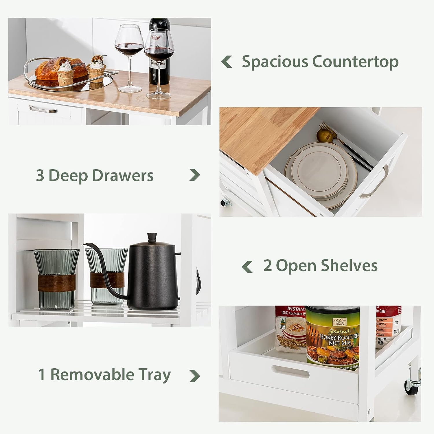 Kitchen Island on Wheels with Storage 5