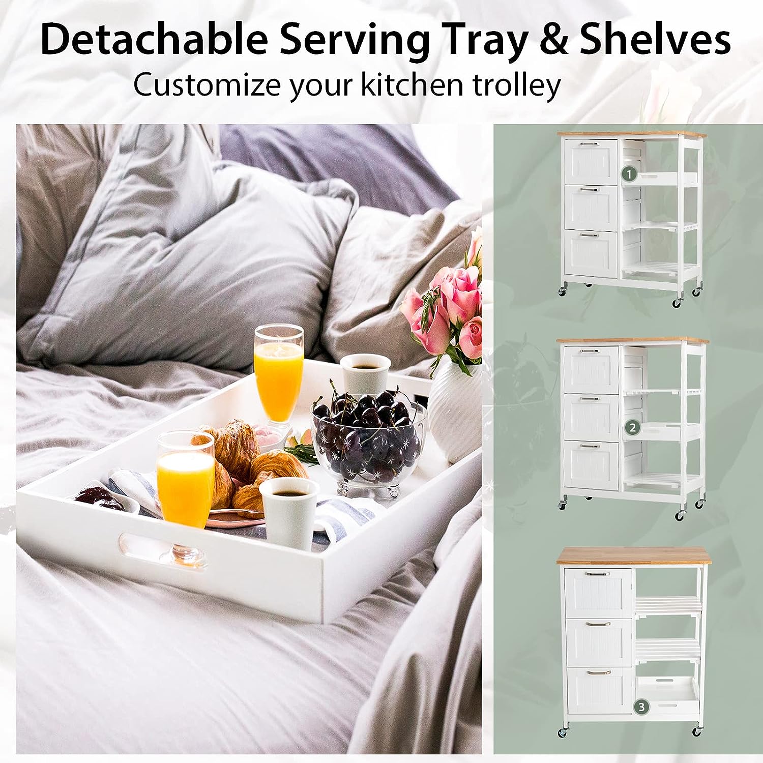 Kitchen Island on Wheels with Storage 8