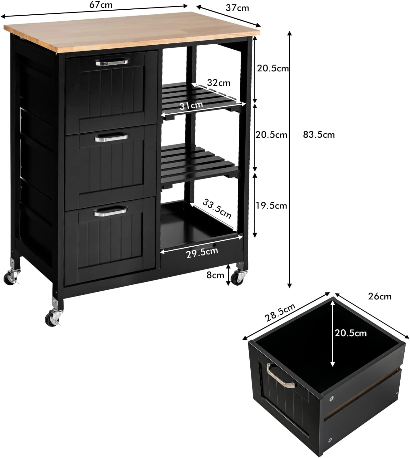 Kitchen Island Cart with Storage, Drawers, Shelves 3