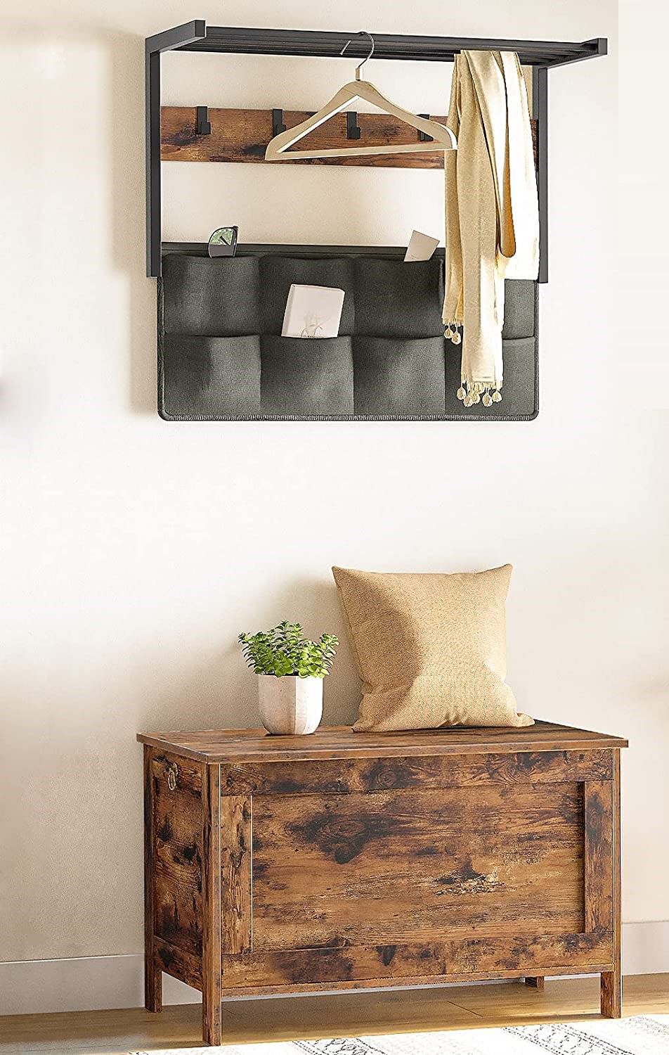 Wooden Sturdy Entryway Storage Bench with Safety Hinge 8