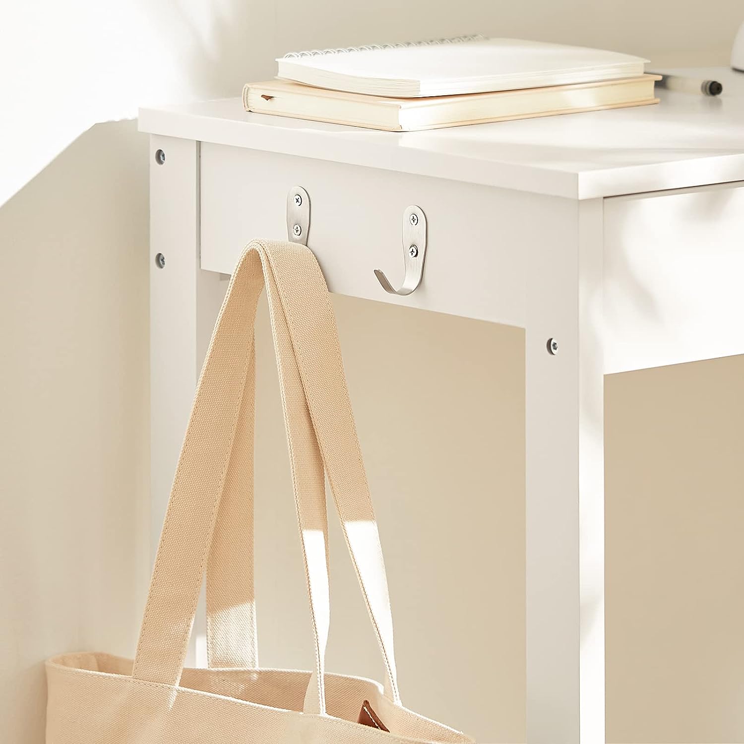 Small White Desk with Drawer Hooks 6