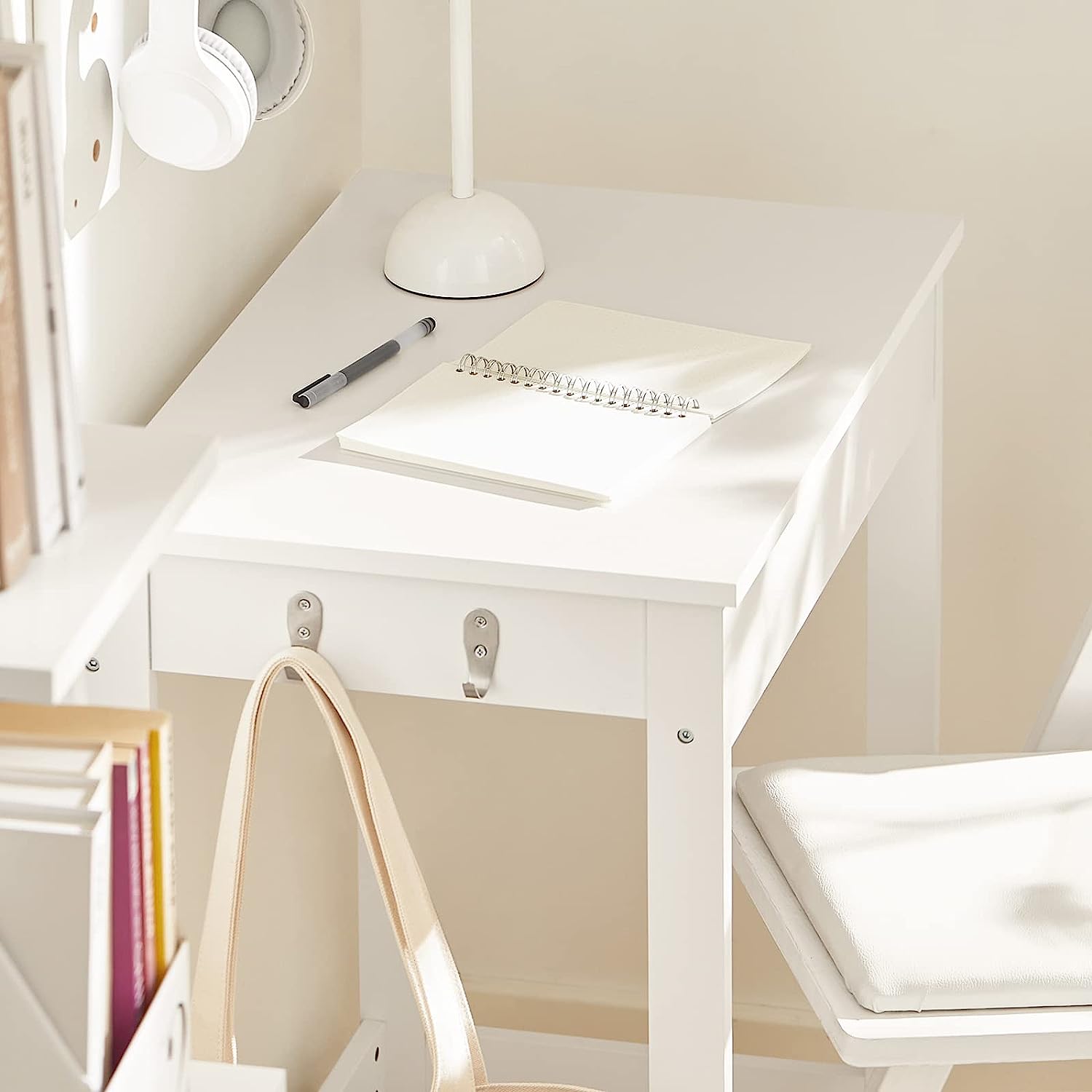 Small White Desk with Drawer Hooks 9