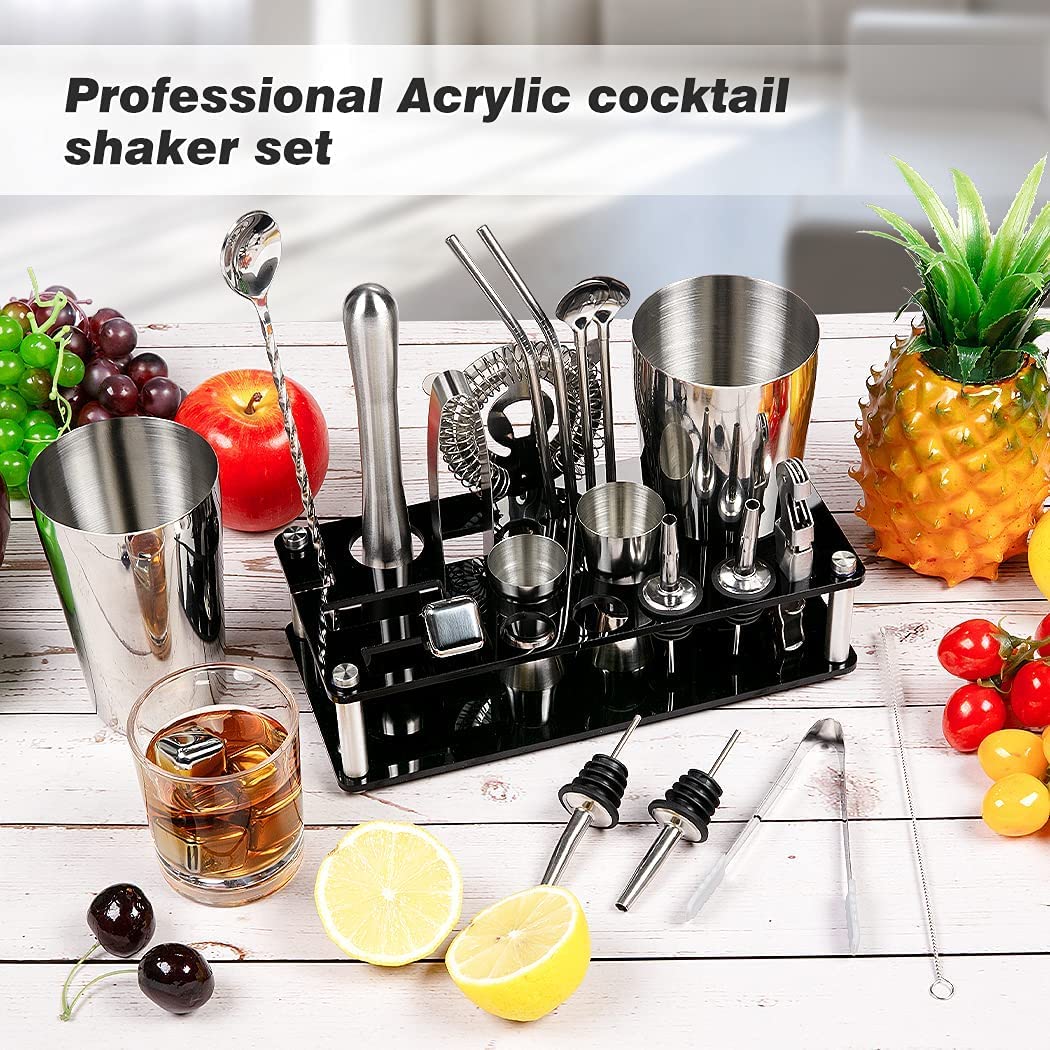 Cocktail Shaker Set Boston 23-Piece Stainless Steel and Professional Bar Tools for Drink Mixing 4