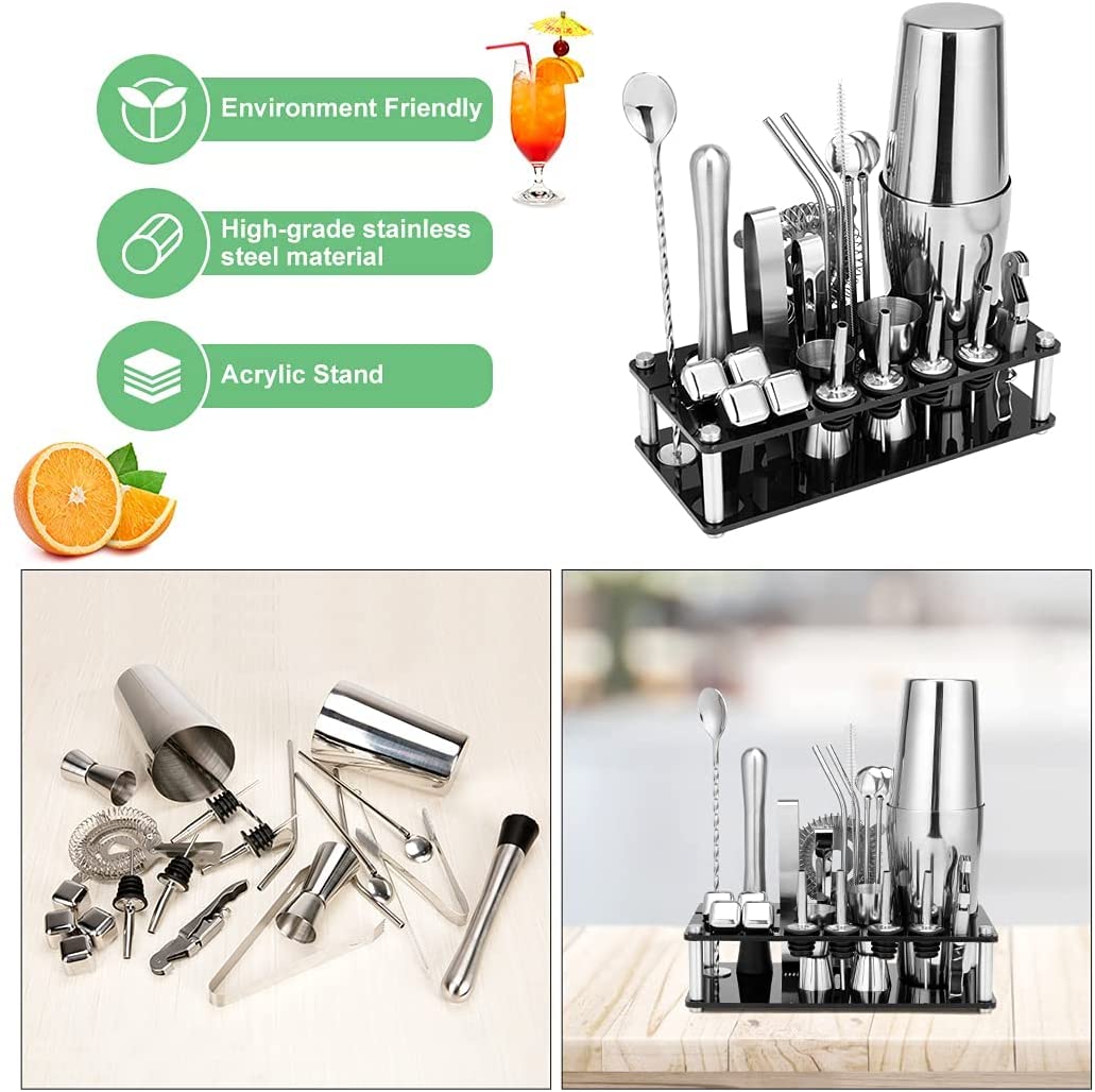 Cocktail Shaker Set Boston 23-Piece Stainless Steel and Professional Bar Tools for Drink Mixing 7