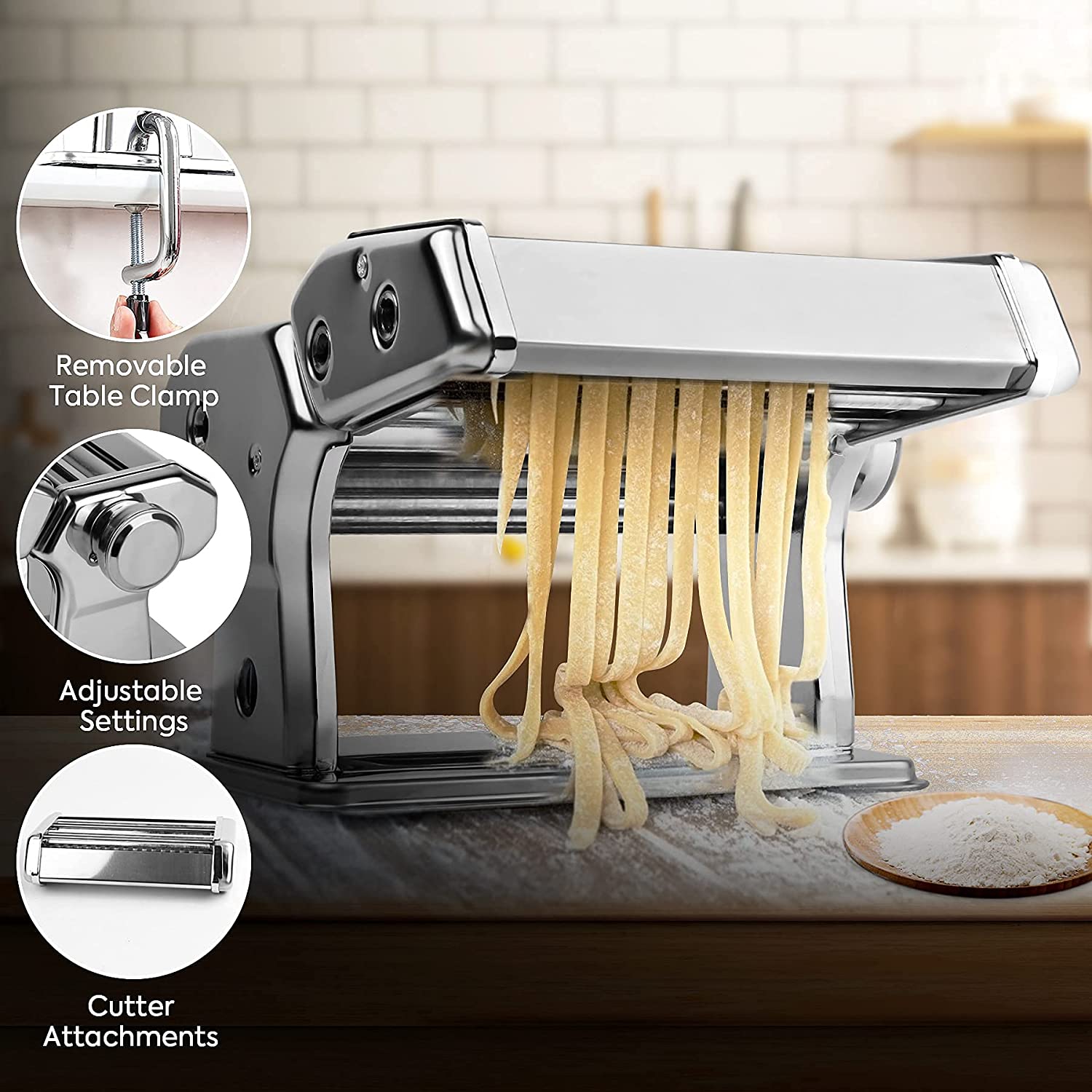 Pasta Maker Manual Steel Machine with 8 Adjustable Thickness Settings 3