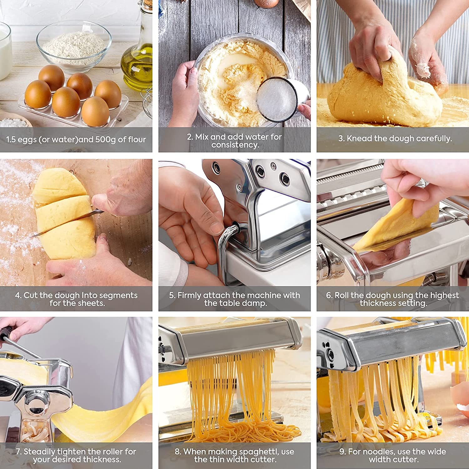 Pasta Maker Manual Steel Machine with 8 Adjustable Thickness Settings 5