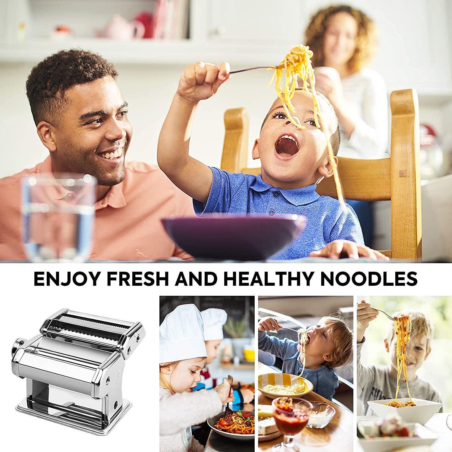 Pasta Maker Manual Steel Machine with 8 Adjustable Thickness Settings 6