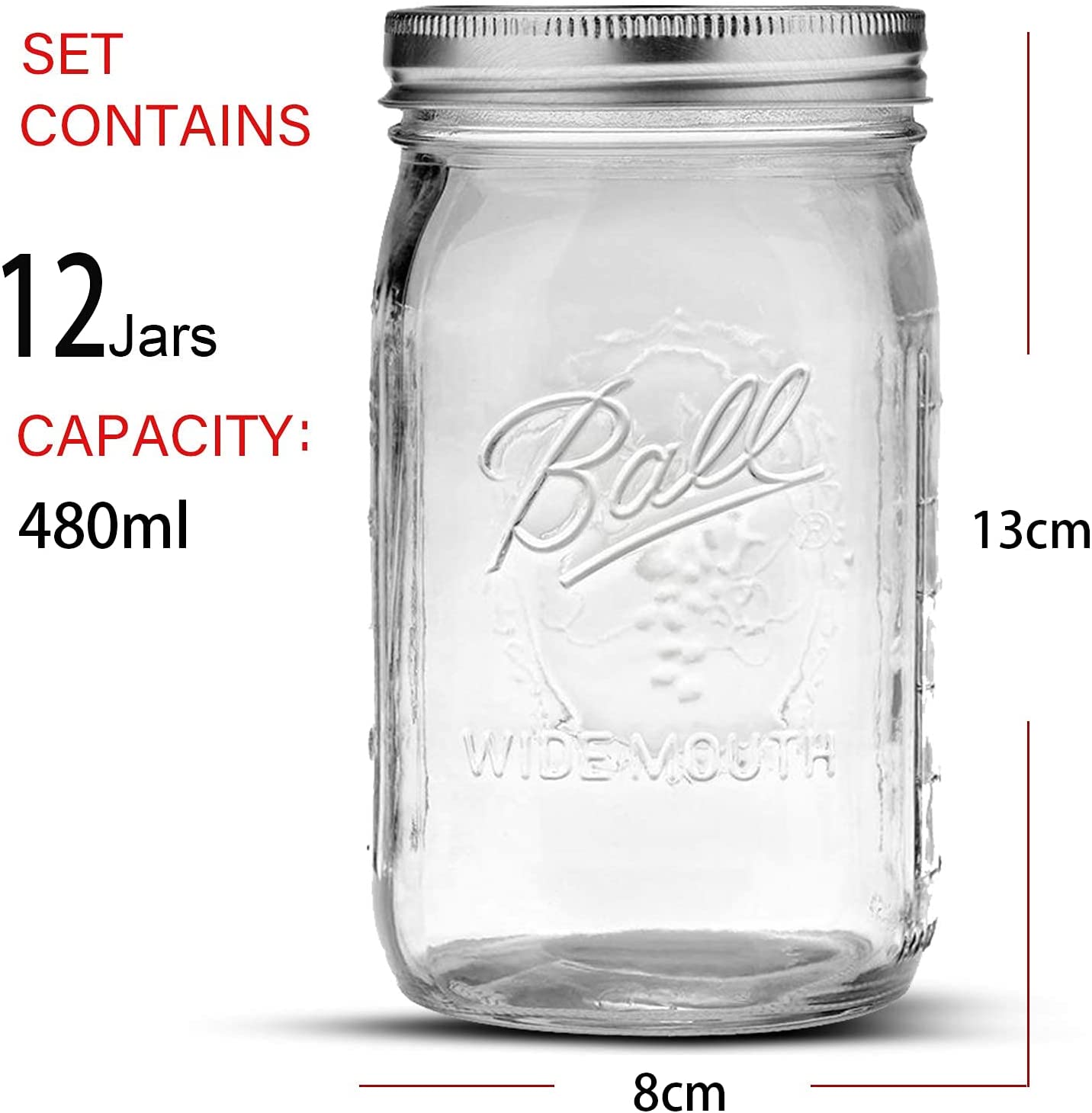12 Pieces Canning Jars - 480ml Mason Jar Empty Glass Spice Bottles with Airtight Lids and Labels 4
